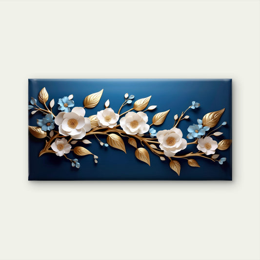 Golden Midnight Bloom Elegance Wall Art Canvas Office Home Room Framed 120x60cm