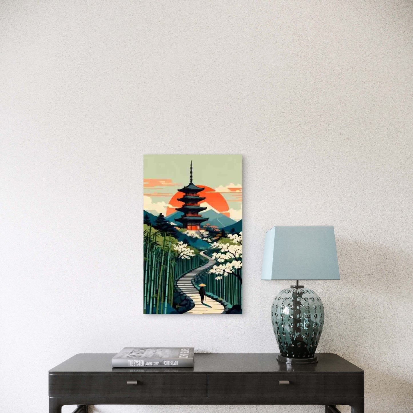 Five-Story Pagoda & Cherry Blossom Path 60x90cm Metal Print Ready to Hang