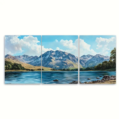 3pcs Scafell Pike Blue Lake Mountain Wall Art Set Canvas Framed 40x60cm - High Quality Print 100% Australian Made Wall Canvas Ready to Hang