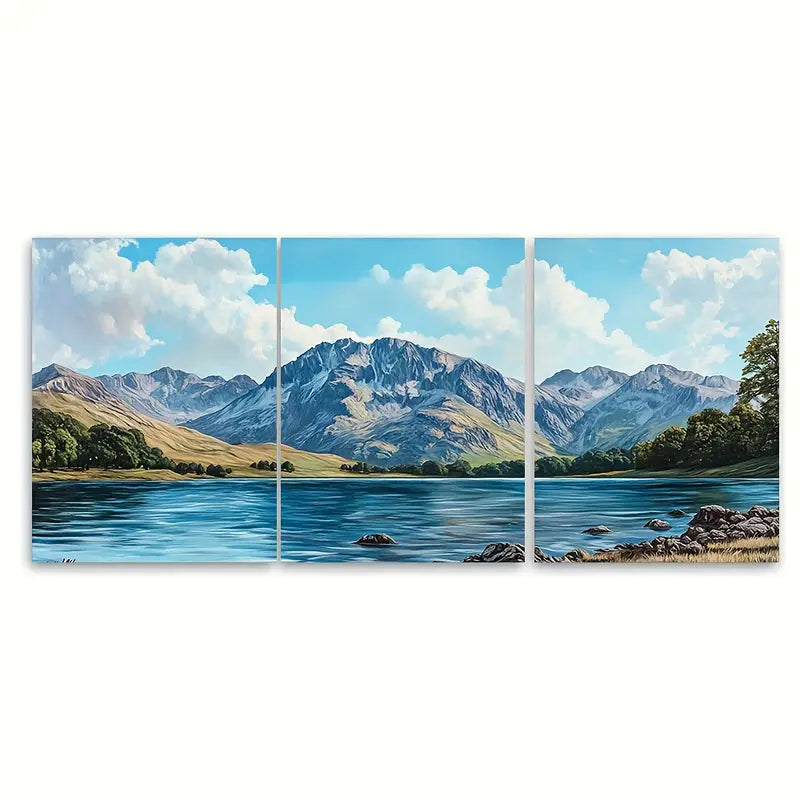 3pcs Scafell Pike Blue Lake Mountain Wall Art Set Canvas Framed 50x70cm - High Quality Print 100% Australian Made Wall Canvas Ready to Hang