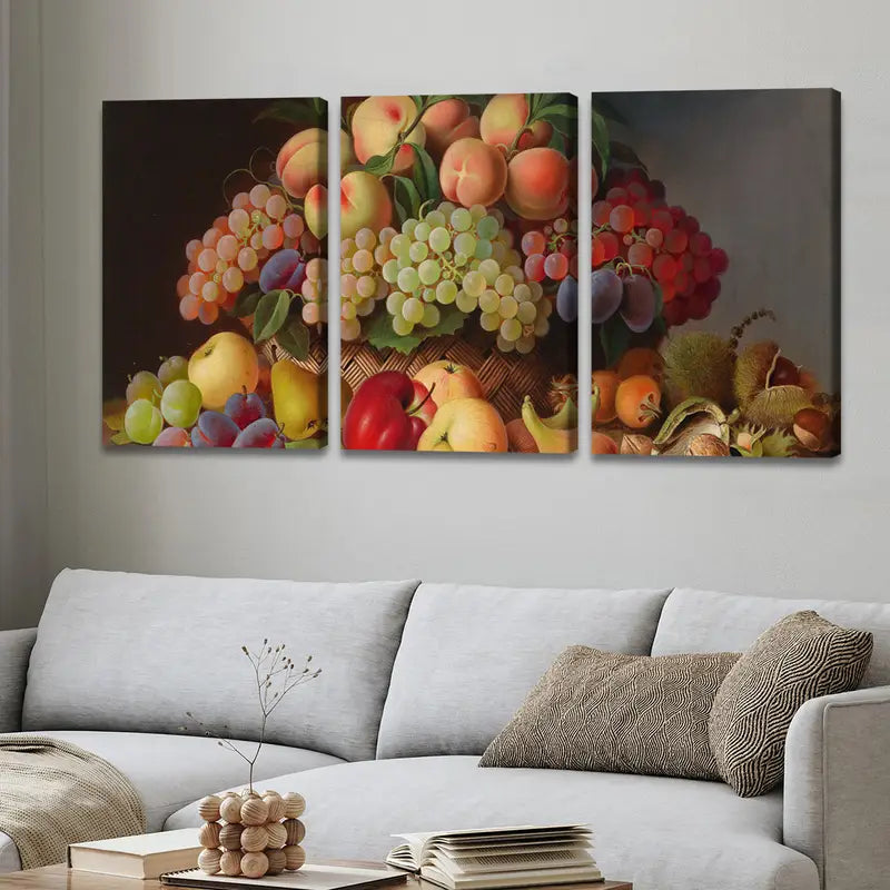 3pcs Fruit Basket Still Life Painting Wall Art Set Canvas Framed 60x90cm - High Quality Print 100% Australian Made Wall Canvas Ready to Hang - Bella Home Decor