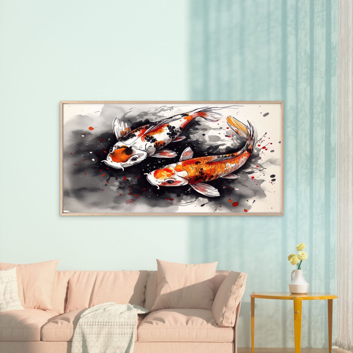 Two Beautiful Koi Fish Wall Art Canvas Office Home Room Framed 120x60cm