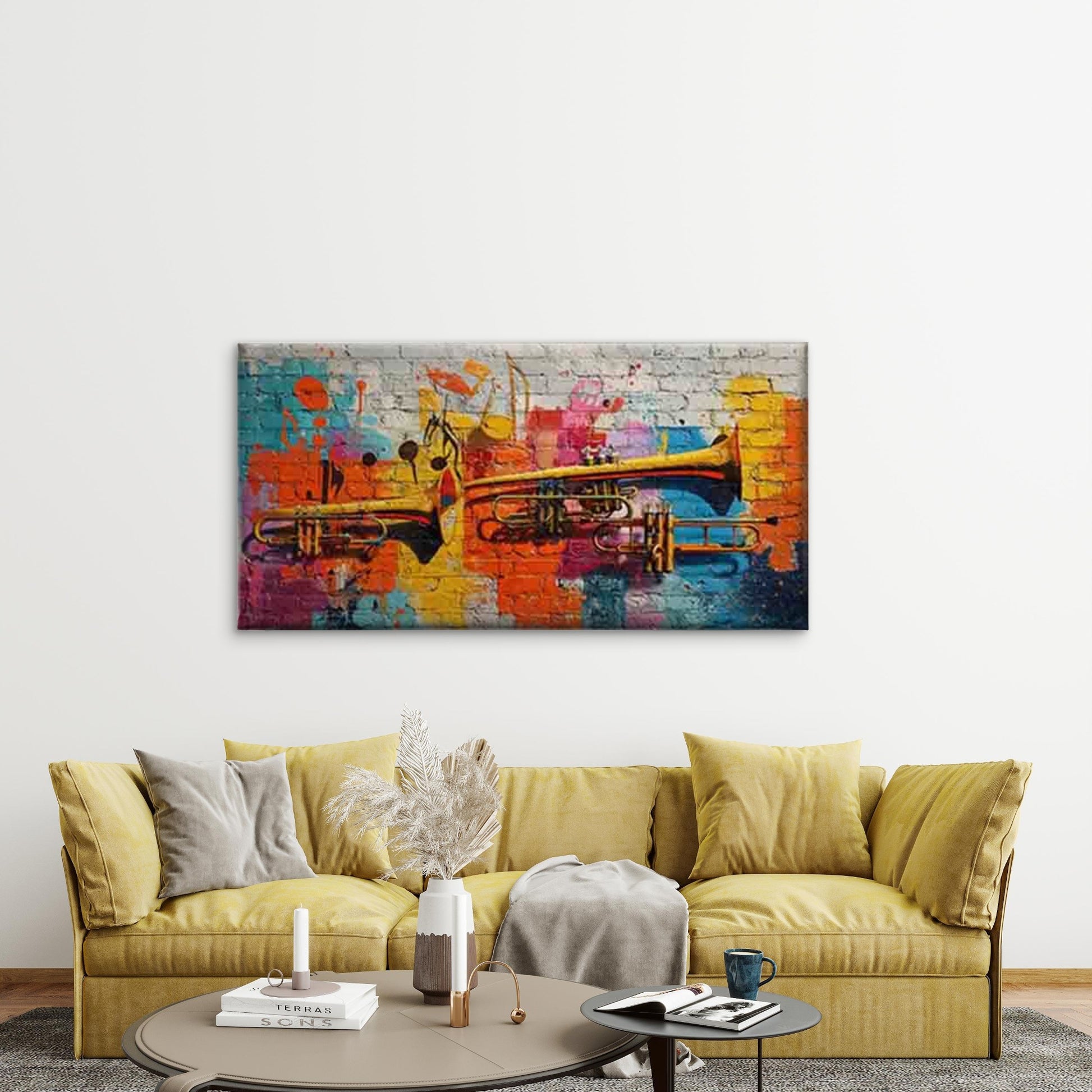 Colorful Brass Instruments Wall Art Canvas Office Home Room Framed 120x60cm - Bella Home Decor