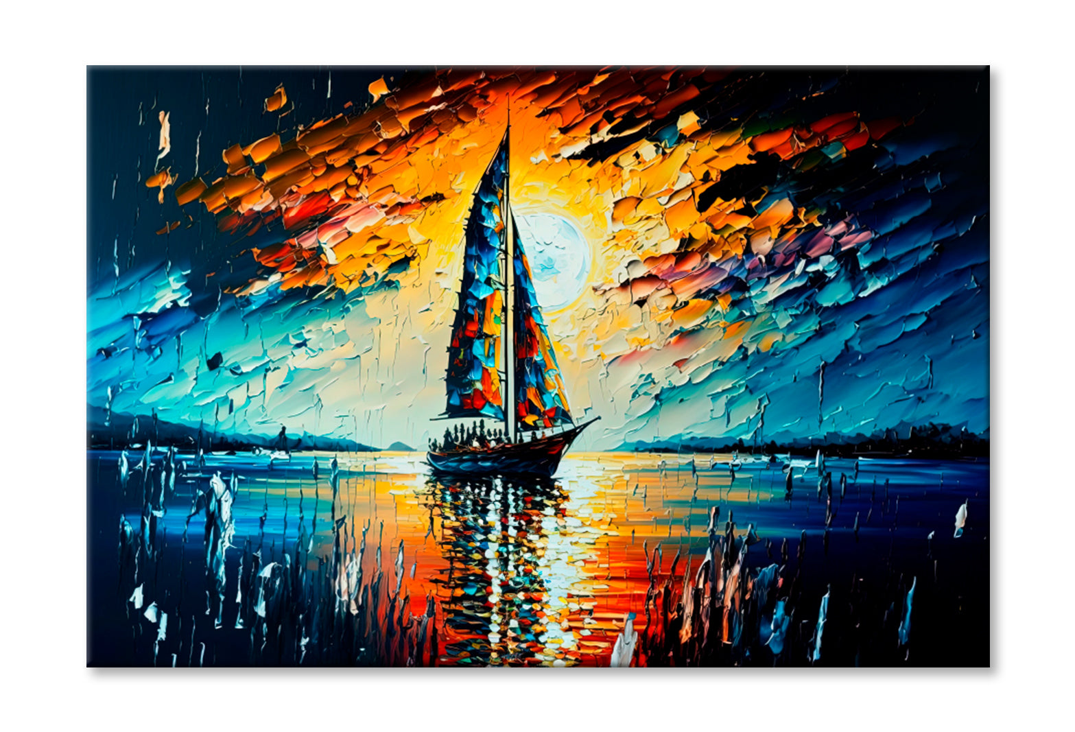 Oil Painting Seascape With Yacht Wall Art Limited Edition High Quality Print Stretched Canvas None