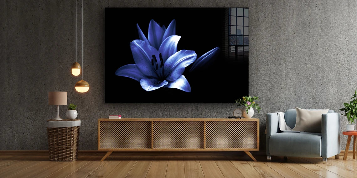 Blue Flower on Dark UV Direct Aluminum Print Australian Made Quality