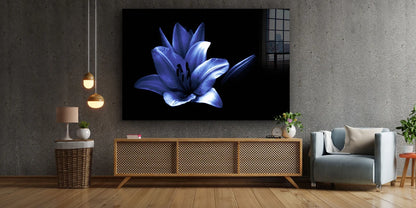 Blue Flower on Dark UV Direct Aluminum Print Australian Made Quality