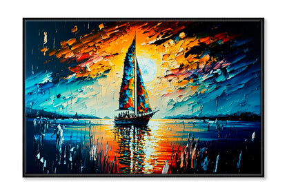 Oil Painting Seascape With Yacht Wall Art Limited Edition High Quality Print Canvas Box Framed Black