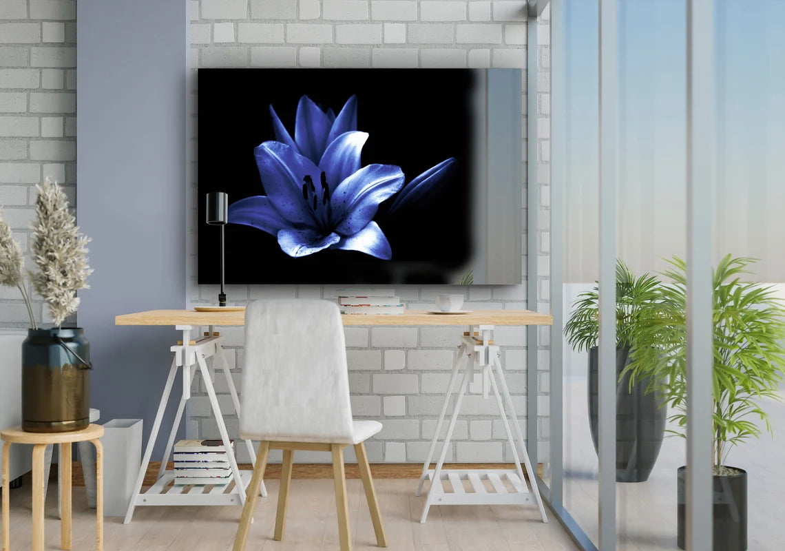 Blue Flower on Dark UV Direct Aluminum Print Australian Made Quality