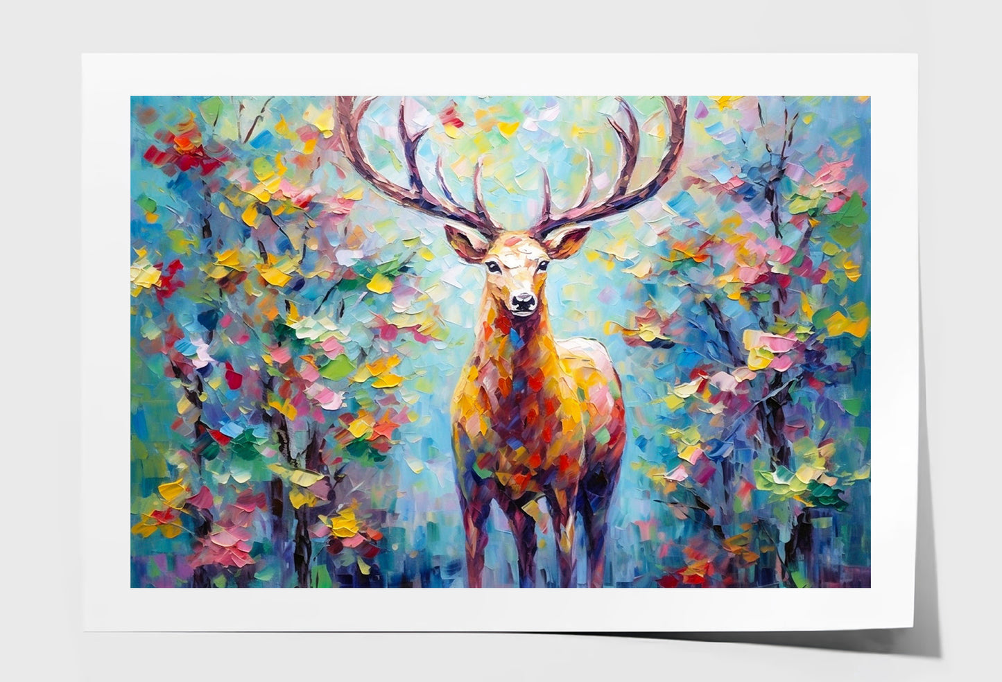 Deer in the Forest Oil Painting Wall Art Limited Edition High Quality Print Unframed Roll Canvas None