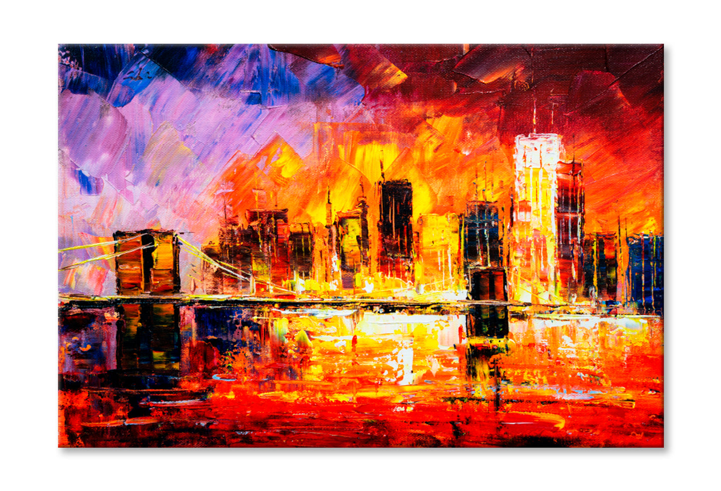 Brooklyn Bridge, New York Oil Painting Wall Art Limited Edition High Quality Print Stretched Canvas None