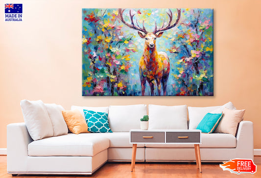 Deer in the Forest Oil Painting Wall Art Limited Edition High Quality Print