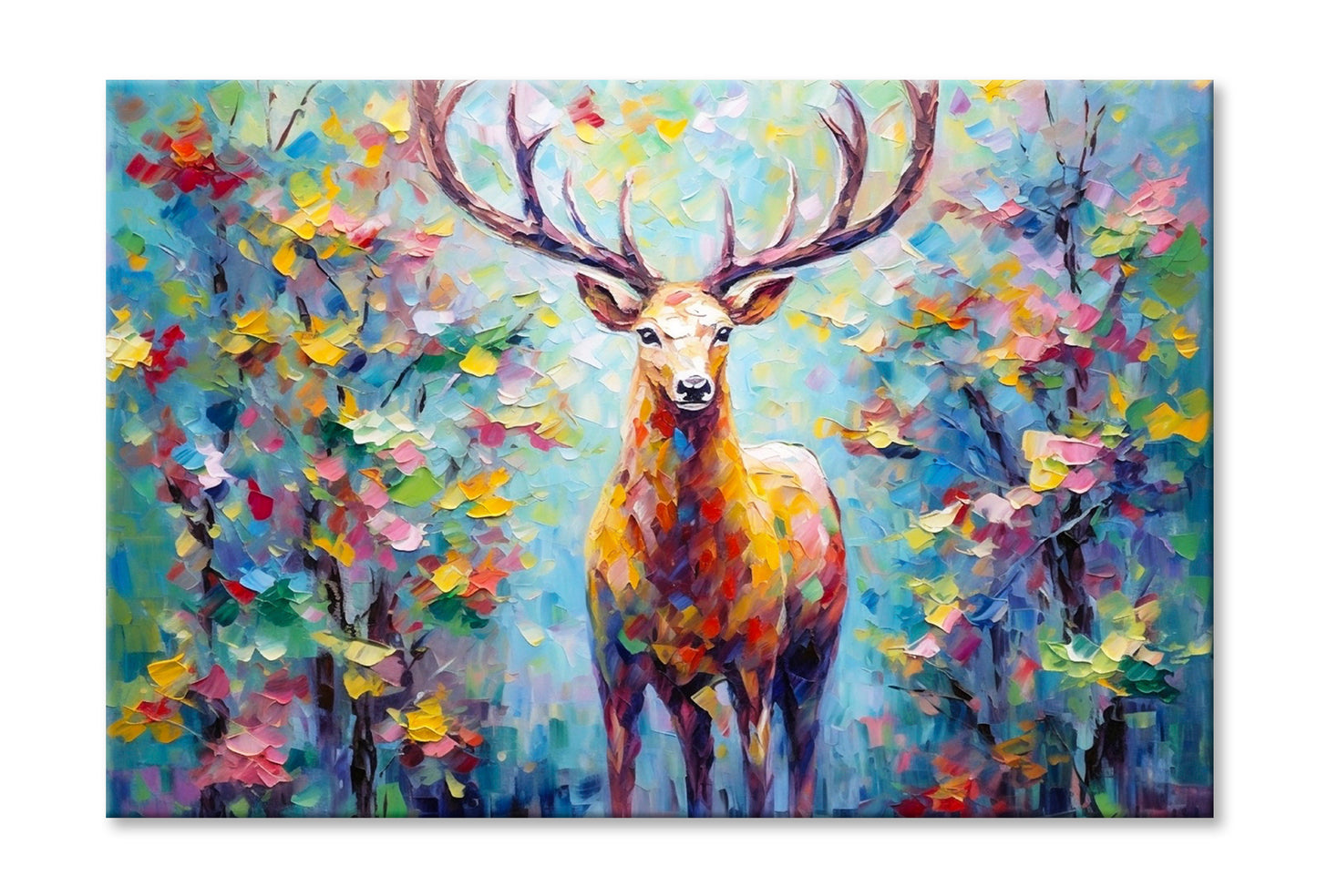 Deer in the Forest Oil Painting Wall Art Limited Edition High Quality Print Stretched Canvas None