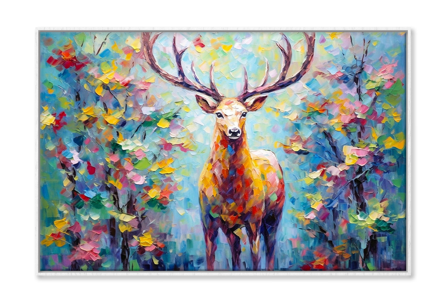 Deer in the Forest Oil Painting Wall Art Limited Edition High Quality Print Canvas Box Framed White