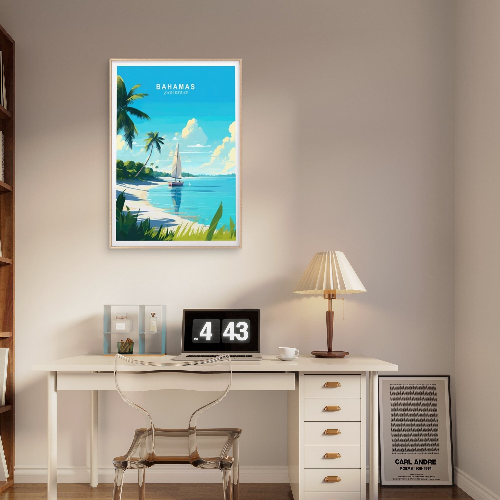Bahamas Caribbean, Beach and Sail Boats Travel Poster Print Wall Art - Bella Home Decor