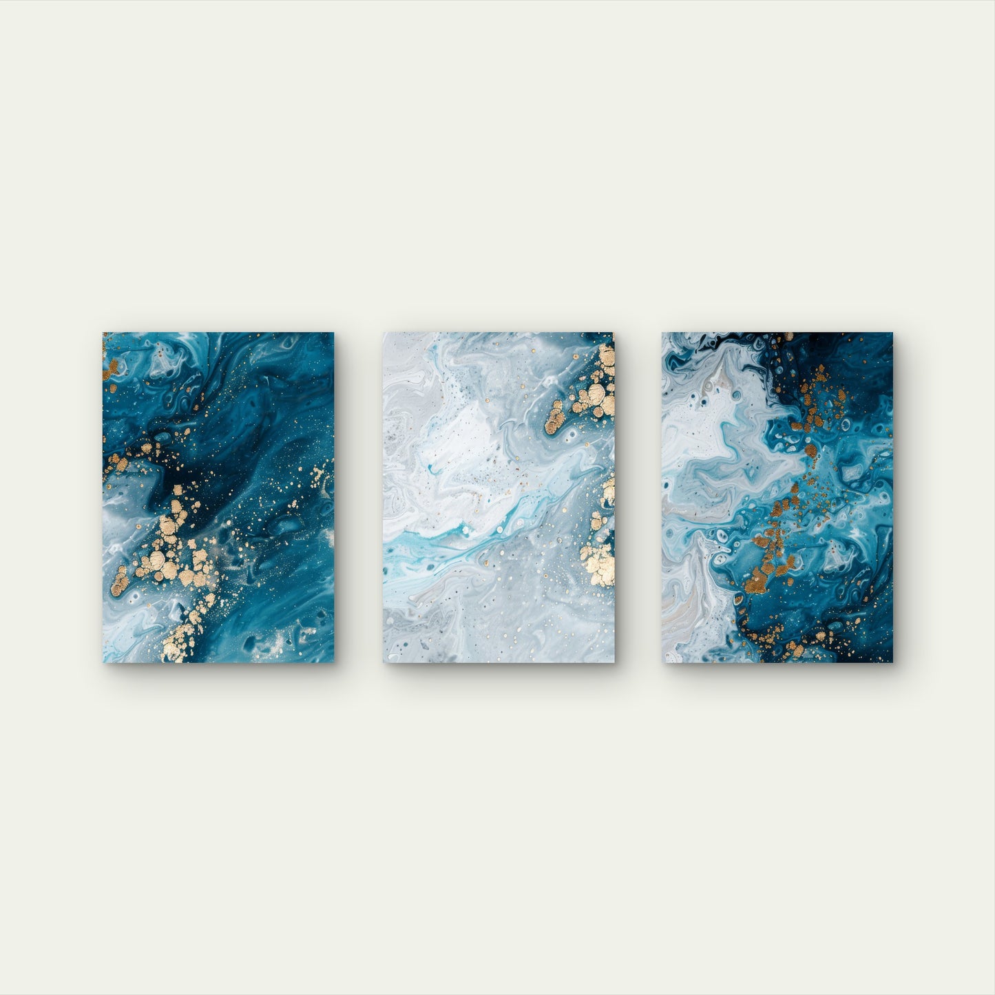 3pcs Blue Ocean Fluid Marble Abstract Wall Art Set Canvas Framed 60x90cm - High Quality Print 100% Australian Made Wall Canvas Ready to Hang