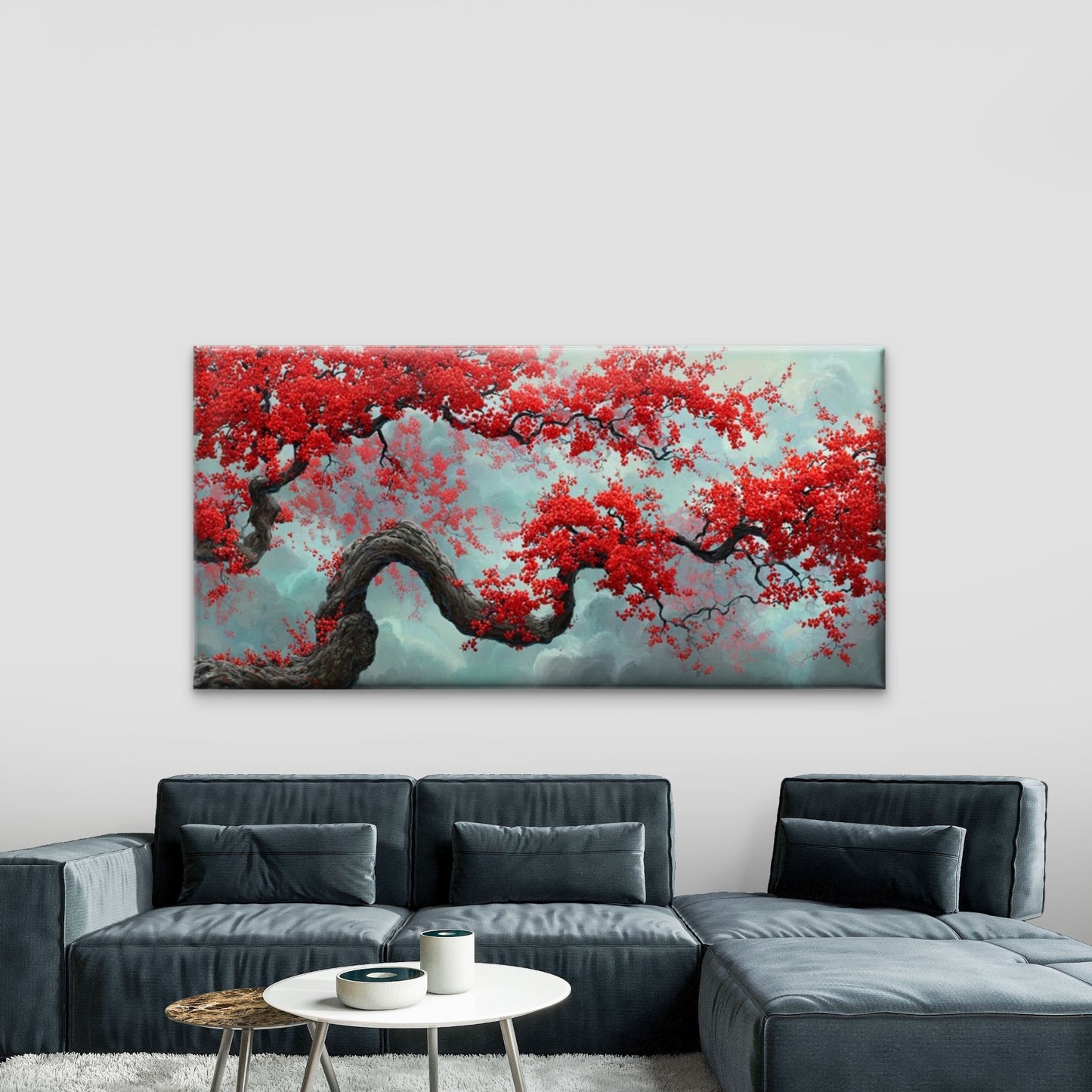 Chinese Red Cherry Blossom Wall Art Canvas Office Home Room Framed 120x60cm
