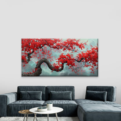 Chinese Red Cherry Blossom Wall Art Canvas Office Home Room Framed 120x60cm