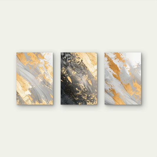 3pcs Gold Splatter Abstract Marble Wall Art Set Canvas Framed 50x70cm - High Quality Print 100% Australian Made Wall Canvas Ready to Hang