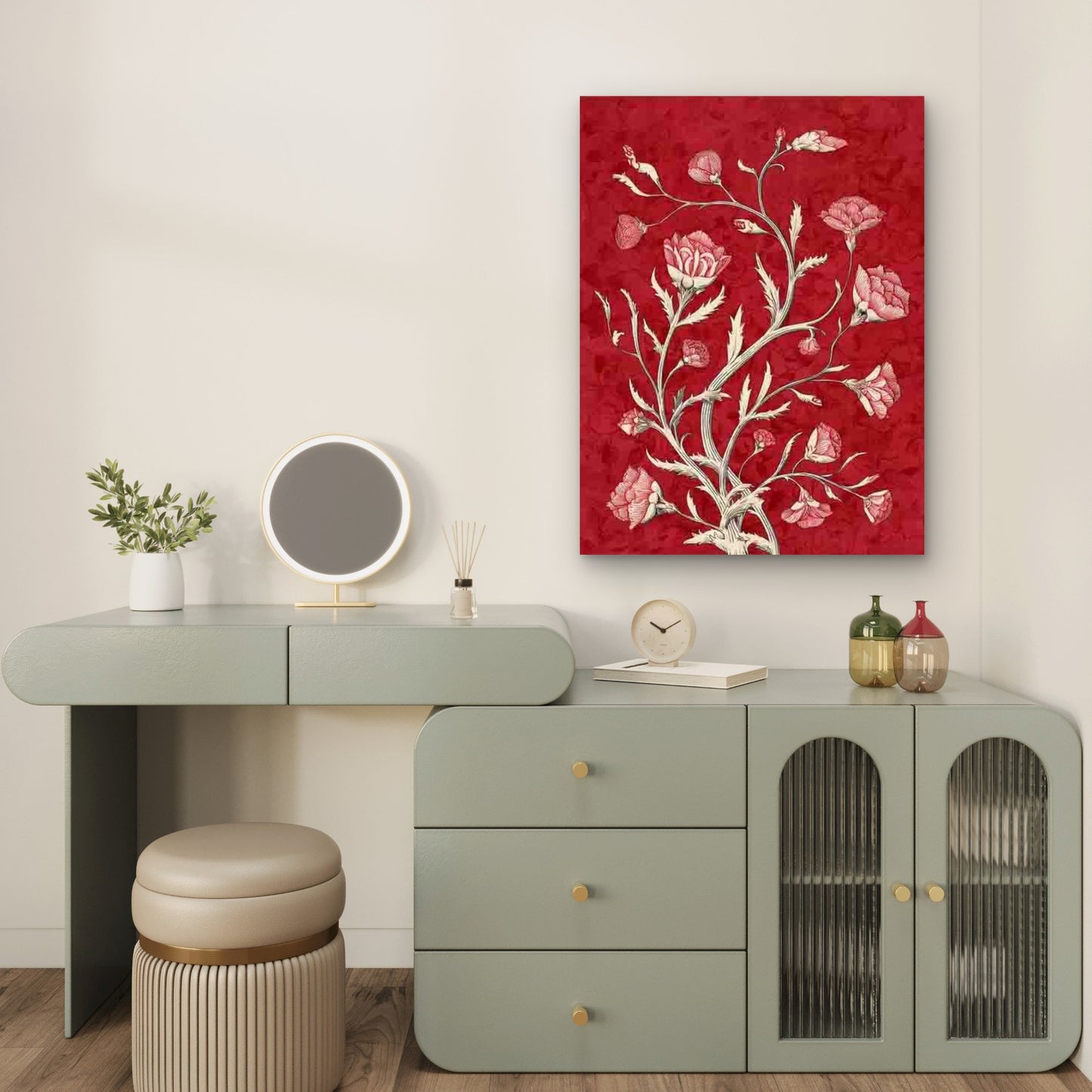 Red Floral Botanical Art Metal Print Ready to Hang