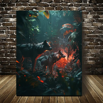 Cyberpunk Wolf Pack in Jungle Painting 40x60cm Metal Print Ready to Hang - Bella Home Decor