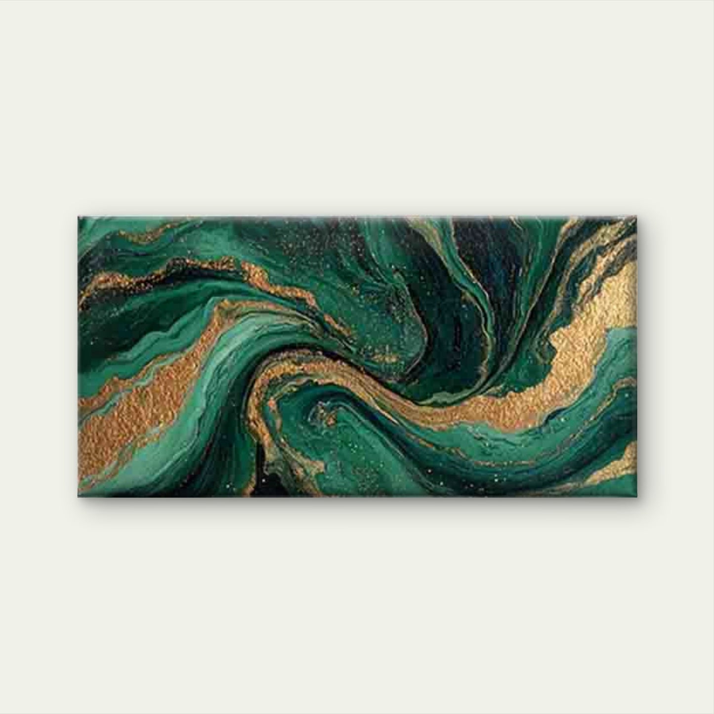 Emerald And Golden Fluid Art Wall Art Canvas Office Home Room Framed 120x60cm - Bella Home Decor