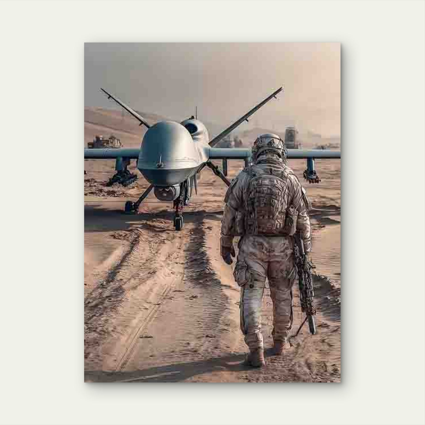 Detailed Drone & Soldier Scene Metal Print Ready to Hang