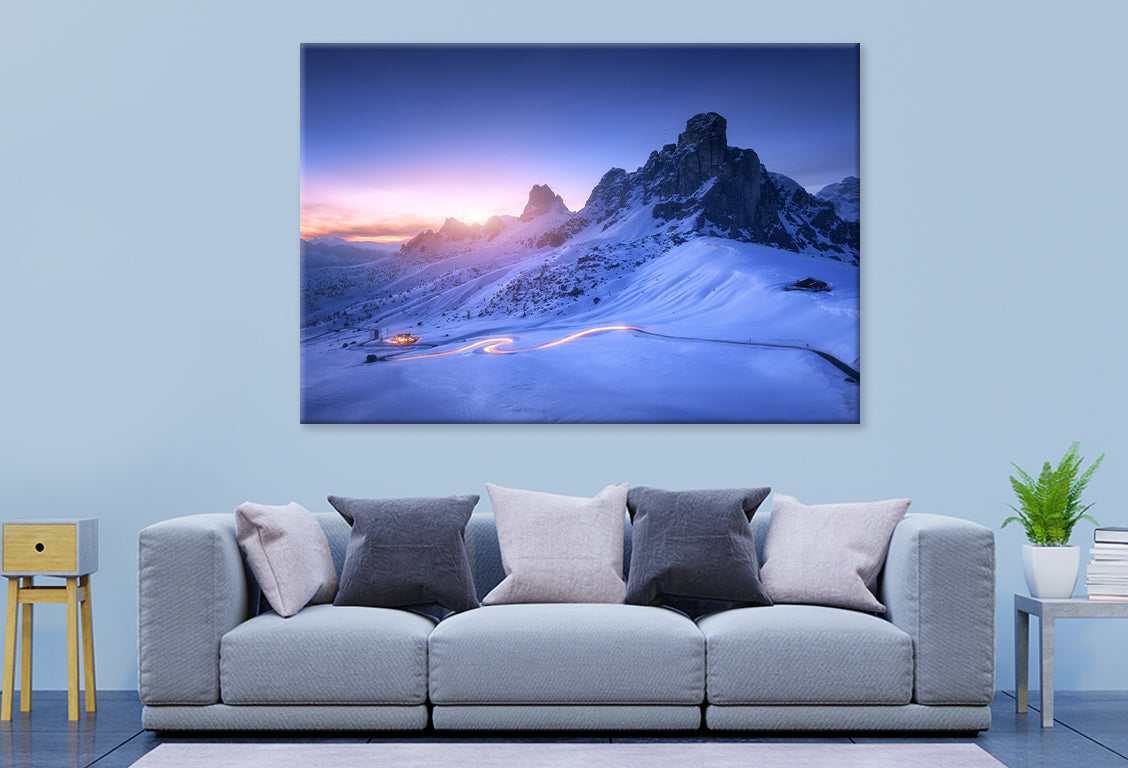 Snowy Mountain Road at Nightfall  Wall Art Decor 100% Australian Made