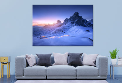 Snowy Mountain Road at Nightfall  Wall Art Decor 100% Australian Made