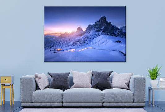 Snowy Mountain Road at Nightfall  Wall Art Decor 100% Australian Made