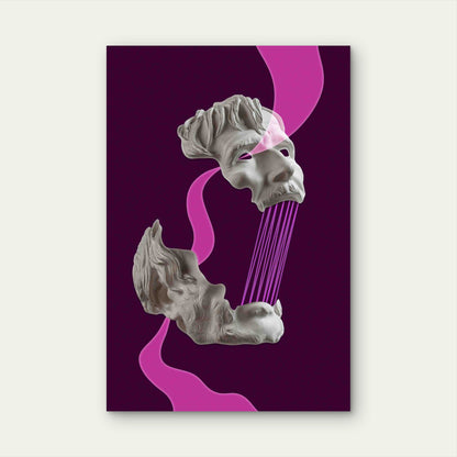 Collage with Plaster Antique Sculpture of Human Face Metal Print Ready to Hang