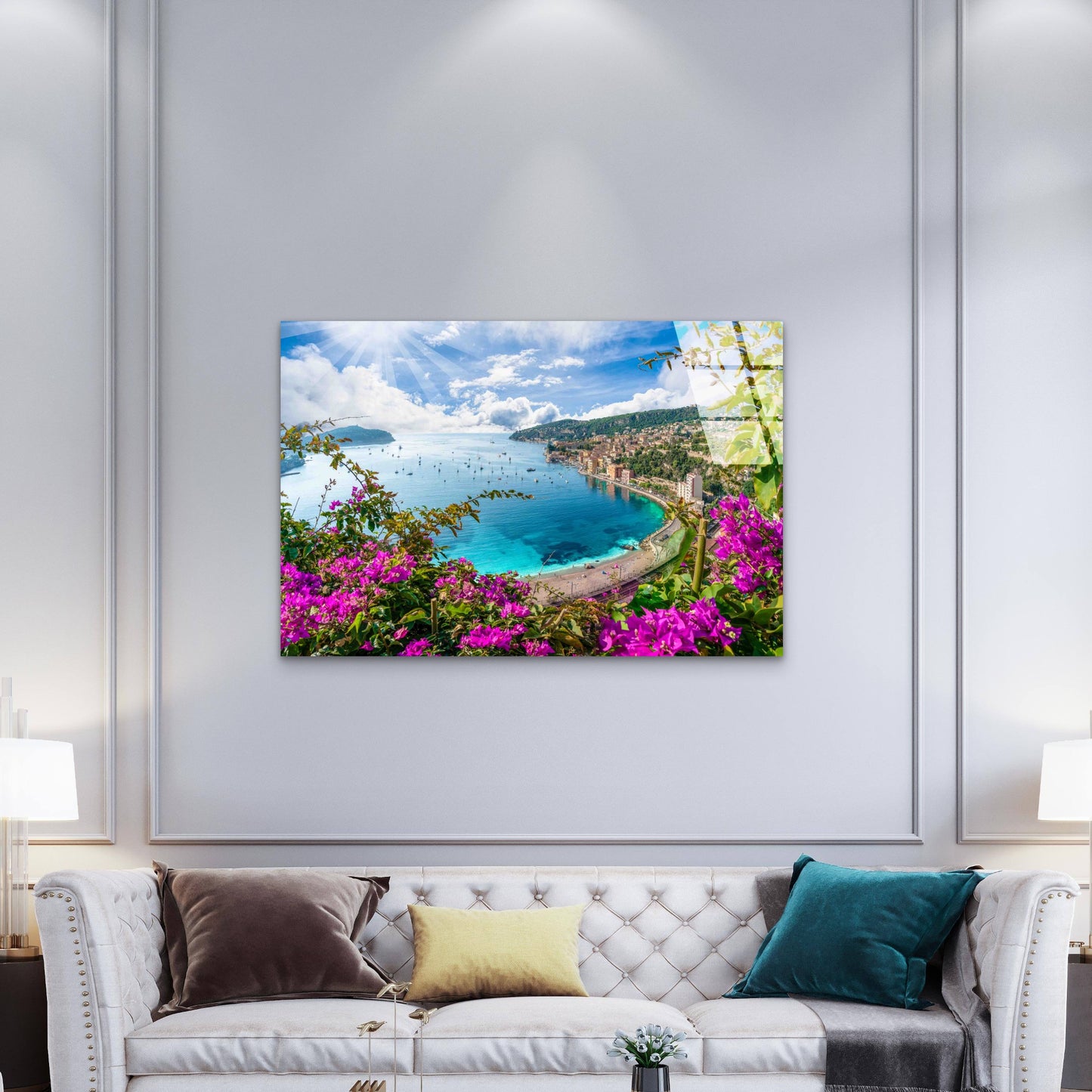 Mediterranean Coastal Tempered Glass Printing Wall Art Australian Made Quality