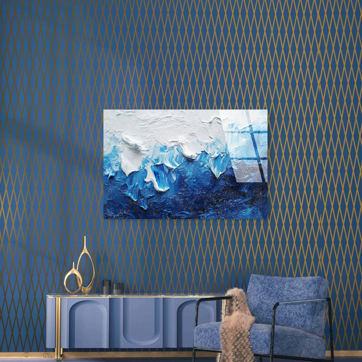 White Blue Coastal Surf Acrylic  Glass Printing Wall Art Australian Made Quality