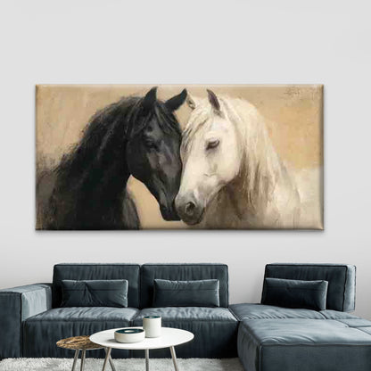 Two Horses Nose to Nose Wall Art Canvas Office Home Room Framed 120x60cm
