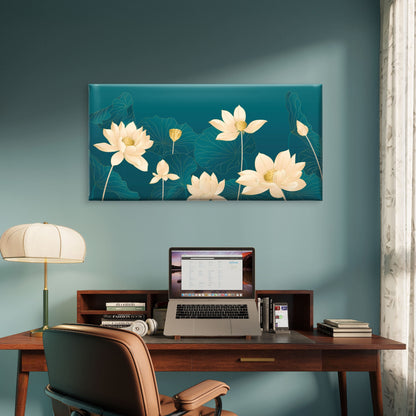 Elegant Golden Lotus Art Wall Art Canvas Office Home Room Framed 120x60cm