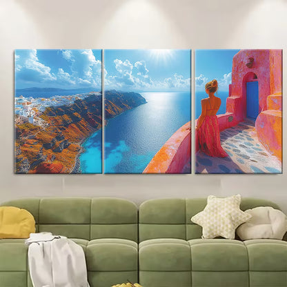 3pcs Sunset Over Fira Santorini Metal Print Ready to Hang Art