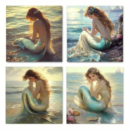 4pcs  Decoration Mermaid  TY   Wall Art Canvas Framed