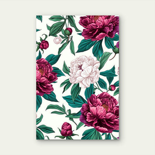 Burgundy Pink Peony Floral Pattern 40x60cm Metal Print Ready to Hang