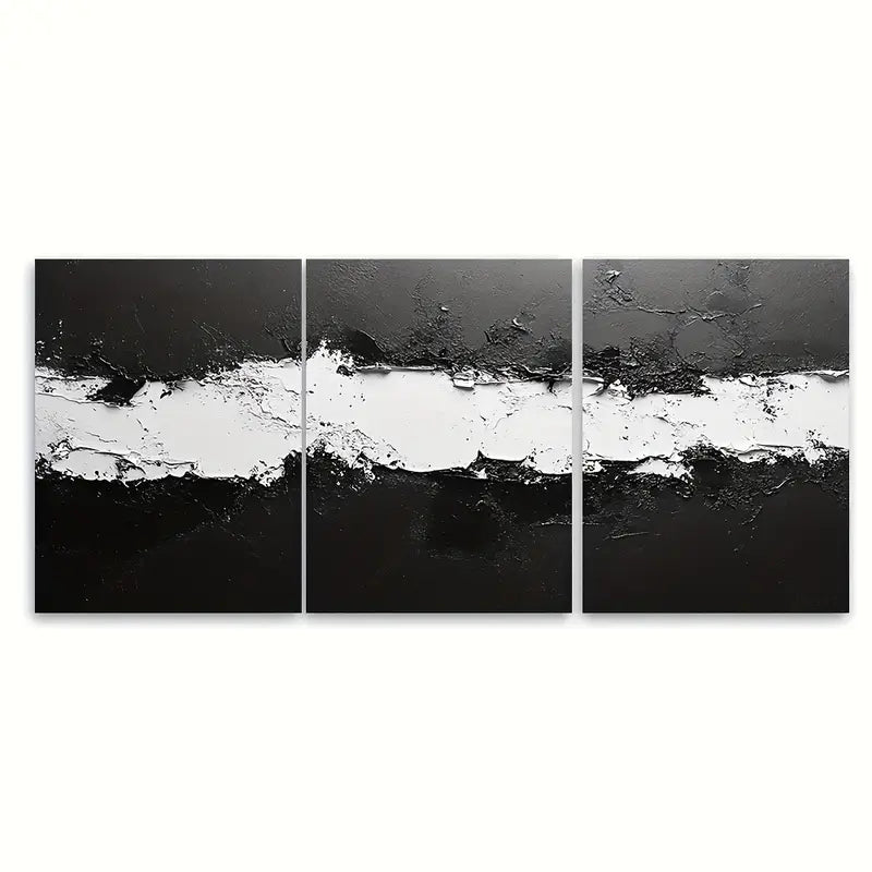 3pcs Black & White Textured Painting Metal Print Ready to Hang Art - Bella Home Decor