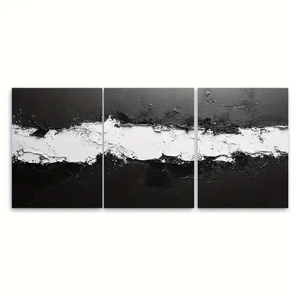 3pcs Black & White Textured Painting Metal Print Ready to Hang Art - Bella Home Decor