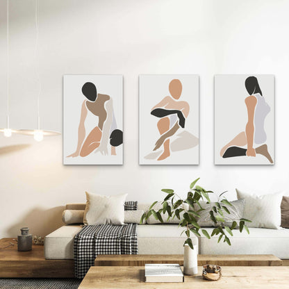 3pcs Boho Terracotta Female Figure  Wall Art Set Canvas Framed 60x90cm - High Quality Print 100% Australian Made Wall Canvas Ready to Hang