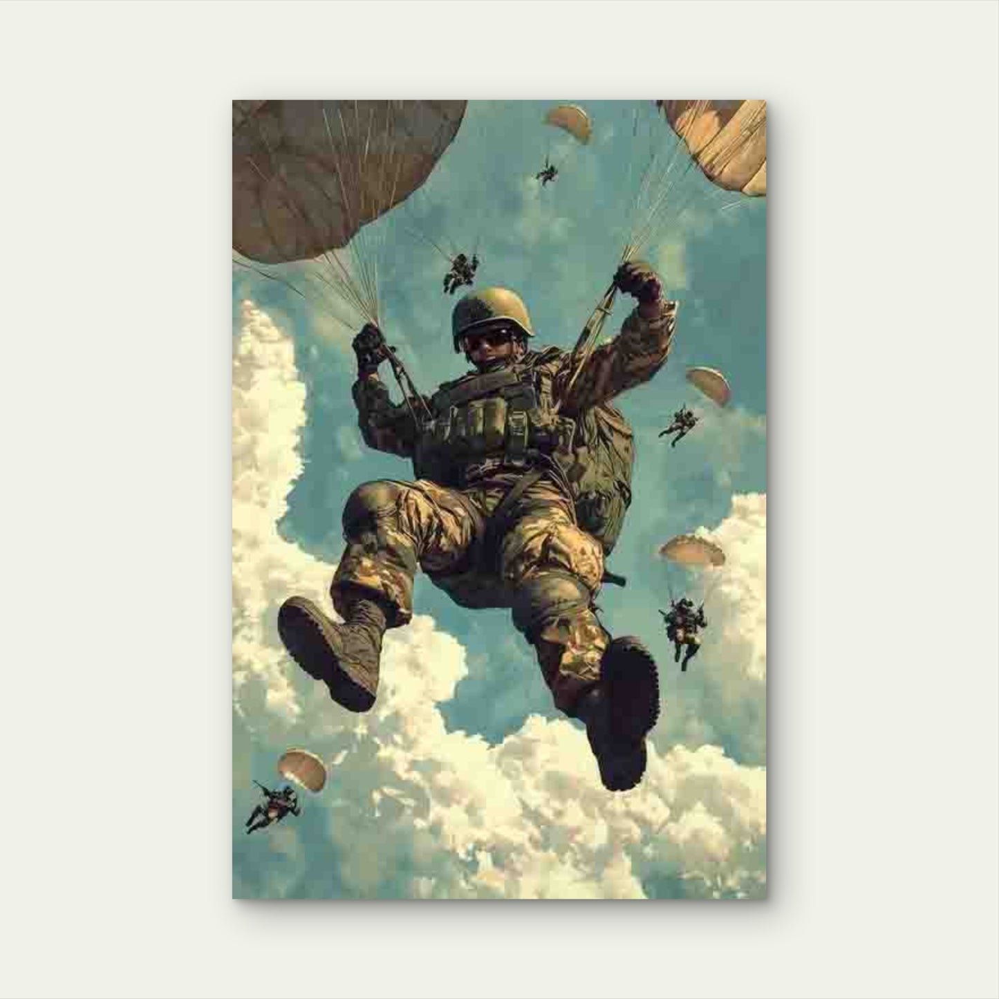 Paratrooper in Action Soldiers Parachuting 60x90cm Metal Print Ready to Hang - Bella Home Decor