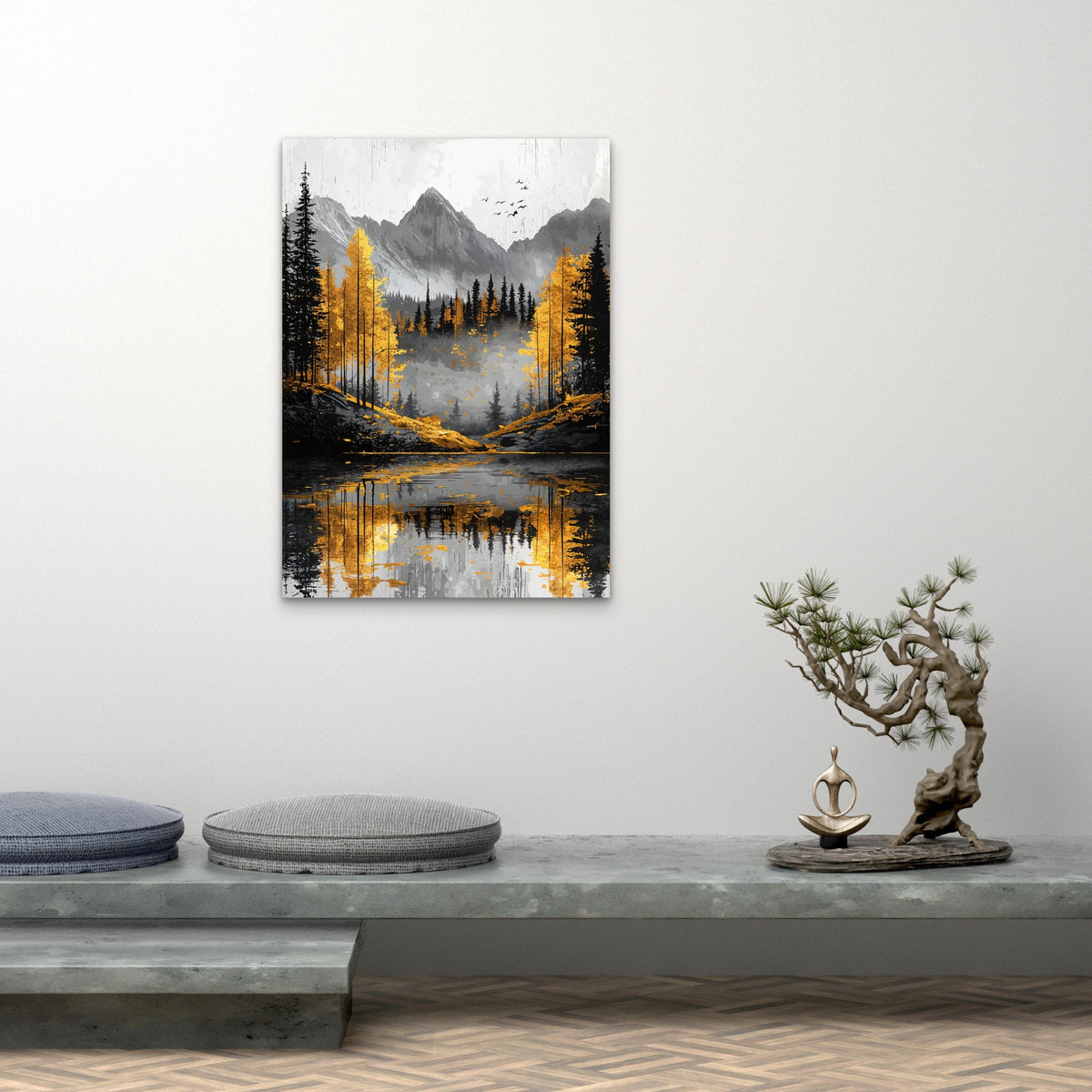 Gold Aspen Mountain Lake View 60x90cm Metal Print Ready to Hang