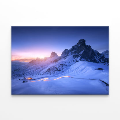 Snowy Mountain Road at Nightfall  Wall Art Decor 100% Australian Made
