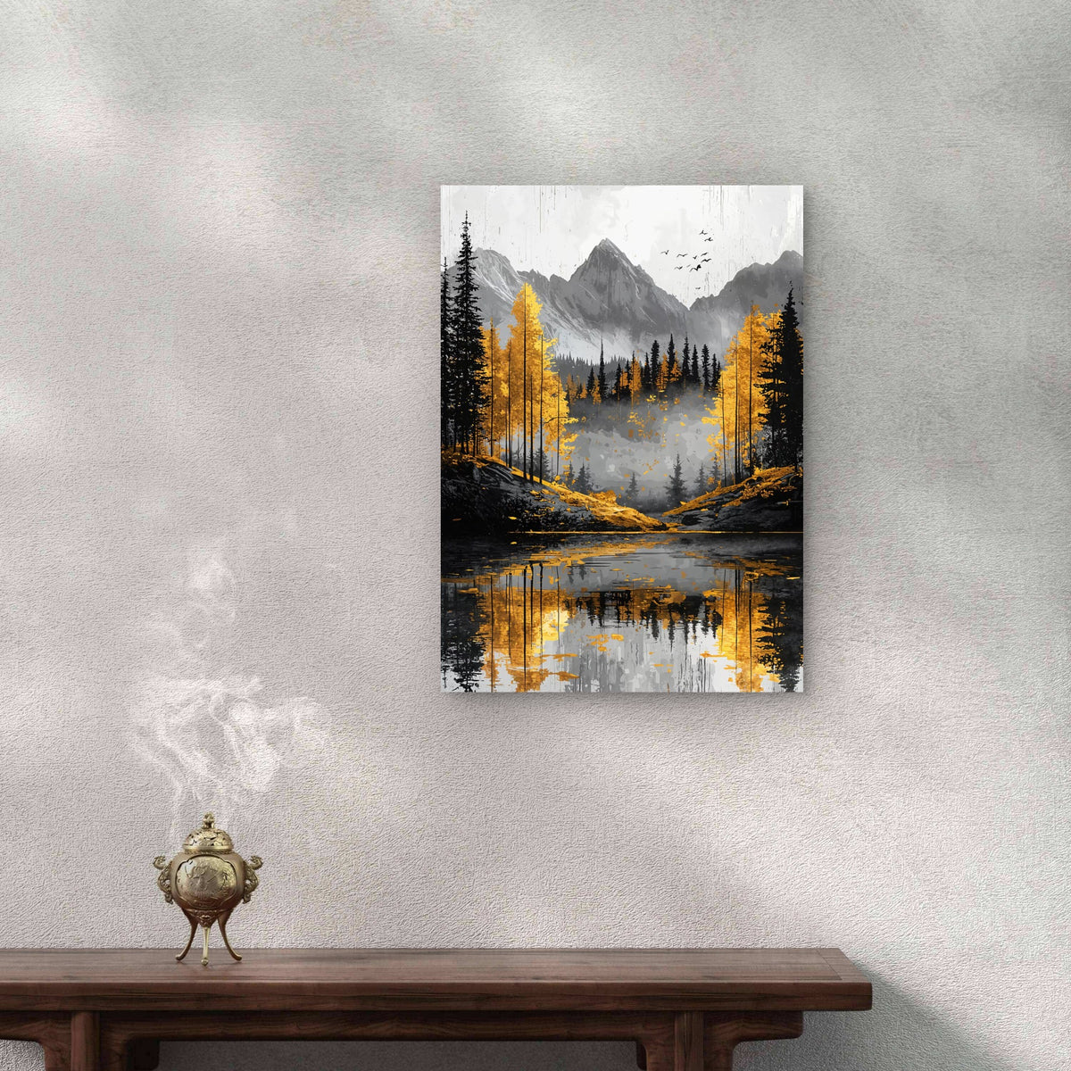 Gold Aspen Mountain Lake View 60x90cm Metal Print Ready to Hang