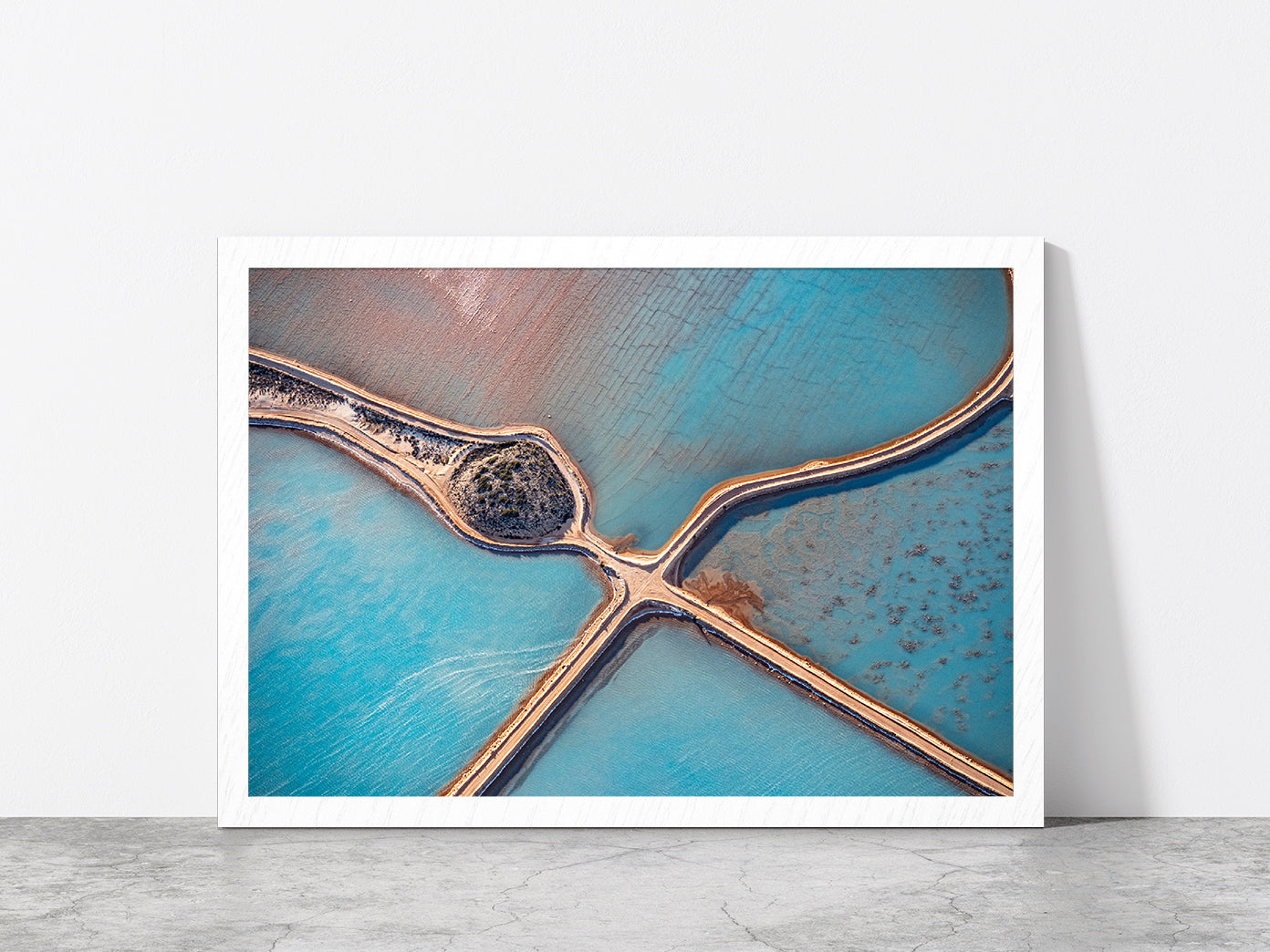 Aerial Of Salt Works Australia Glass Framed Wall Art, Ready to Hang Quality Print Without White Border White