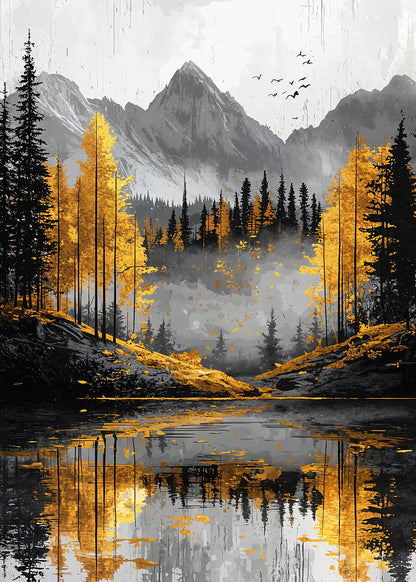 Gold Aspen Mountain Lake View 60x90cm Metal Print Ready to Hang