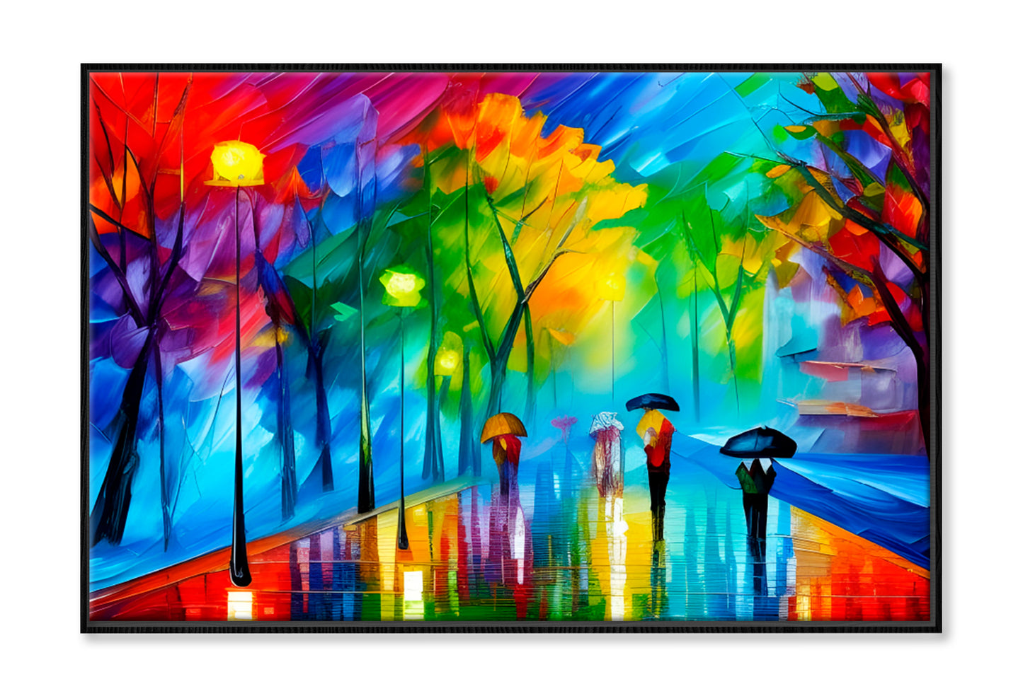 Regentag Mit Regenschirmen In Bunten Farben Oil Painting Wall Art Limited Edition High Quality Print Canvas Box Framed Black