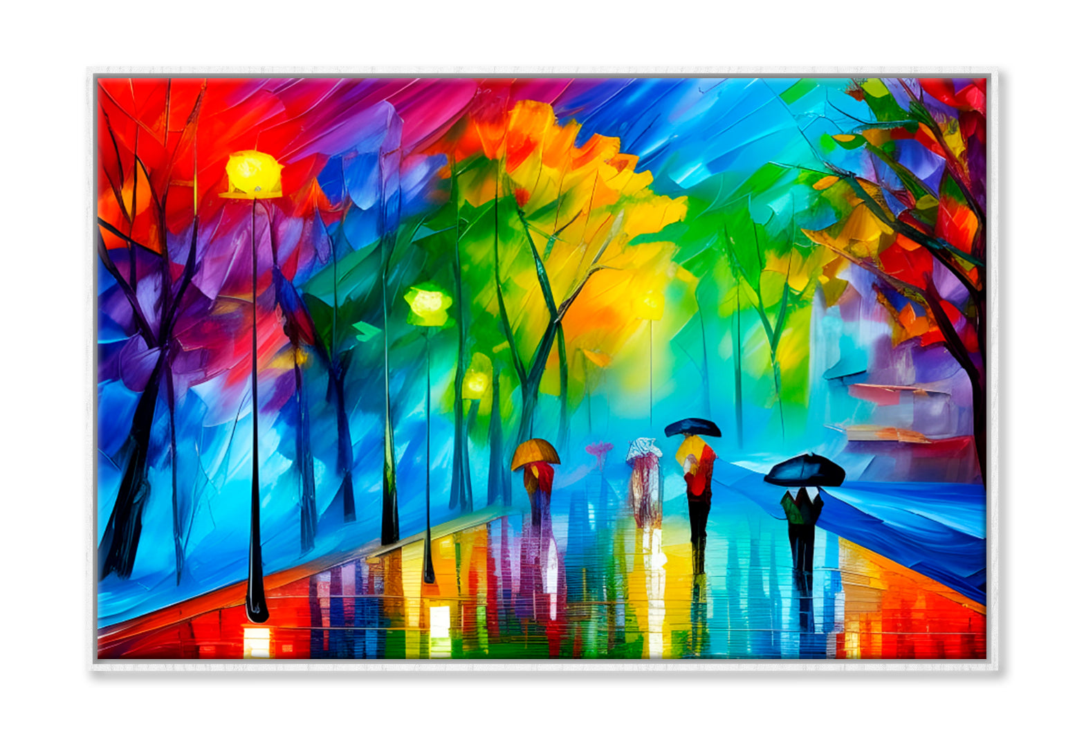 Regentag Mit Regenschirmen In Bunten Farben Oil Painting Wall Art Limited Edition High Quality Print Canvas Box Framed White