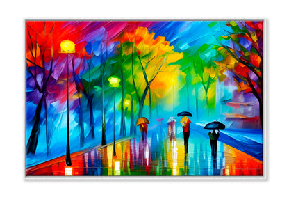 Regentag Mit Regenschirmen In Bunten Farben Oil Painting Wall Art Limited Edition High Quality Print Canvas Box Framed White