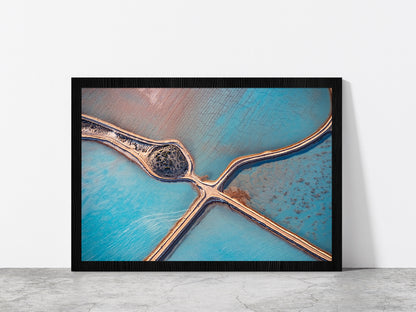 Aerial Of Salt Works Australia Glass Framed Wall Art, Ready to Hang Quality Print Without White Border Black